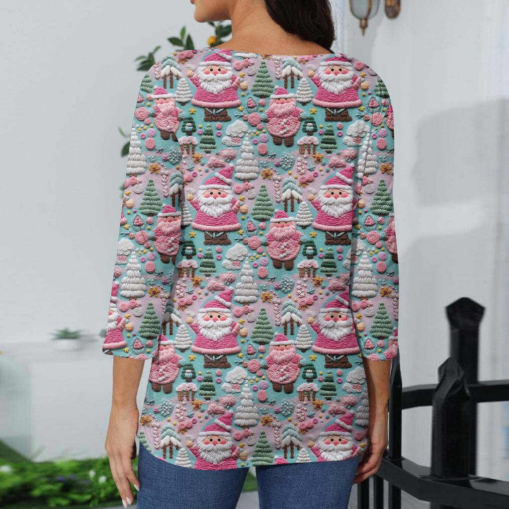 Women's Casual Fashionable Sexy Comfortable V-Neck Christmas Three-Quarter Sleeve Top