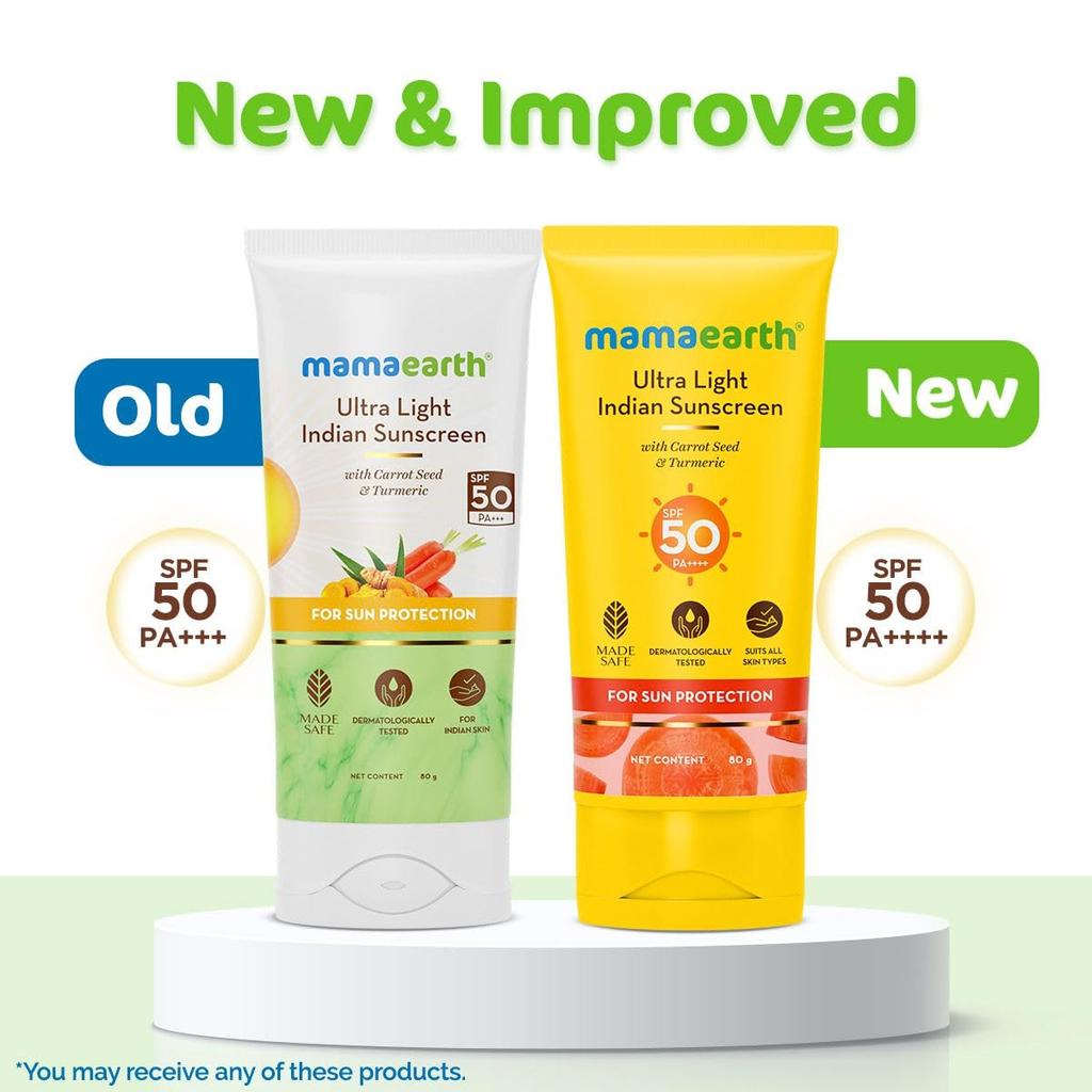 Mamaearth Ultra Light Sunscreen SPF 50 PA++++ | No White Cast | Non-Greasy, Fast Absorbing | For All Skin Types | 80g