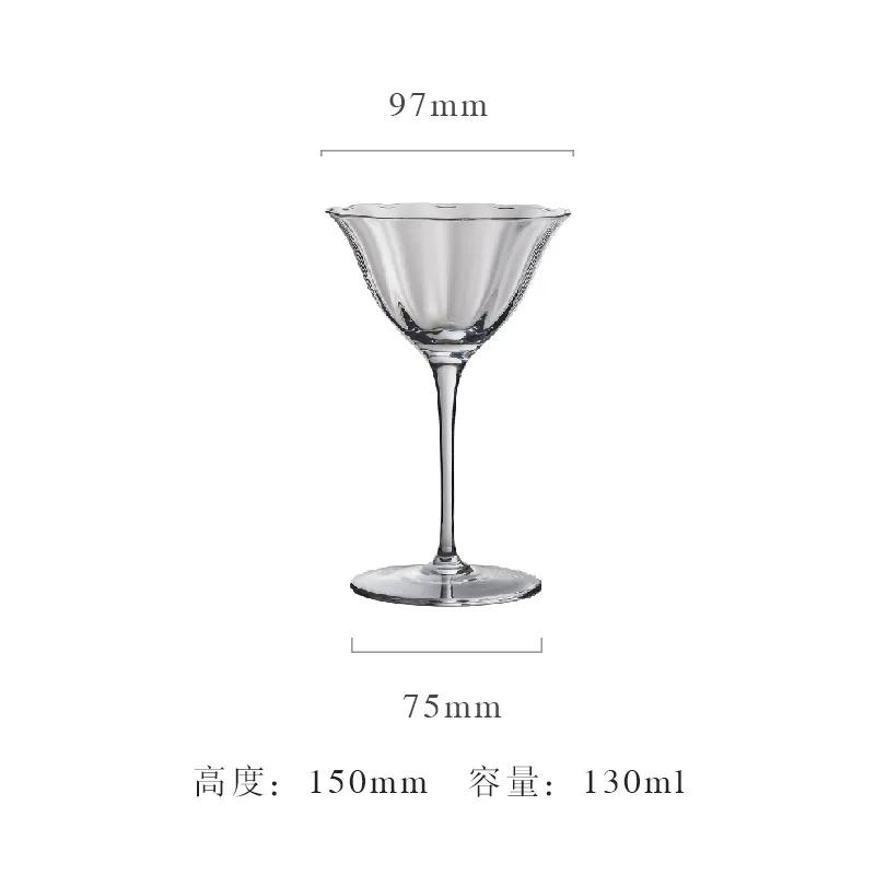 Home Light Luxury Retro Vertical Stripes Flower Wine Glass Goblet Crystal Glass Pink Green Champagne Cup Cocktail Martini Cups