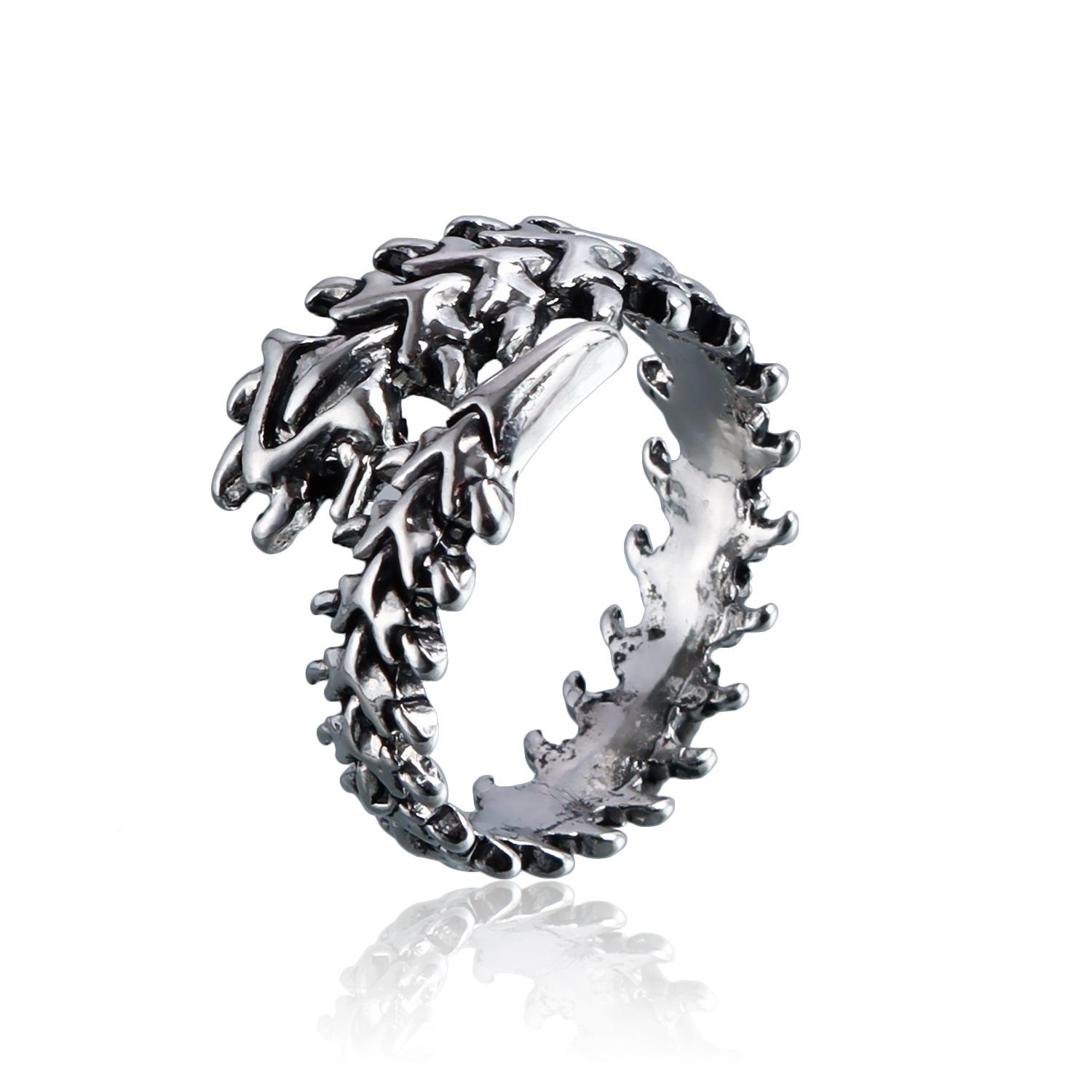 Vintage Geometric Dragon Spine Ring Opening Adjustable Premium Light Luxury Skull Ring