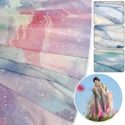 100x150cm Gradient Chiffon Fabric Retro Hanfu Jade Patterned Fabric Multicolor Printed Fabric Doll Cloth Craft Dress Supplies