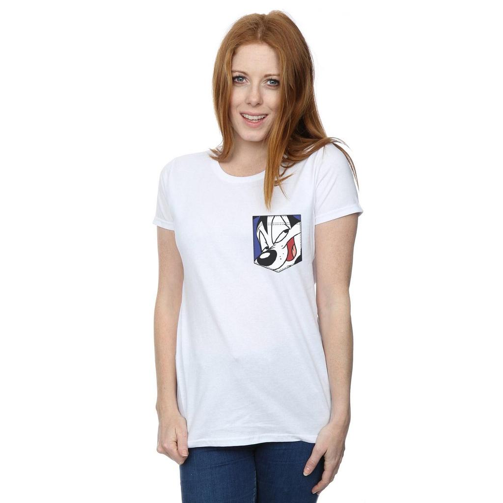 Looney Tunes Womens/Ladies Pepe Le Pew Face Faux Pocket Cotton T-Shirt