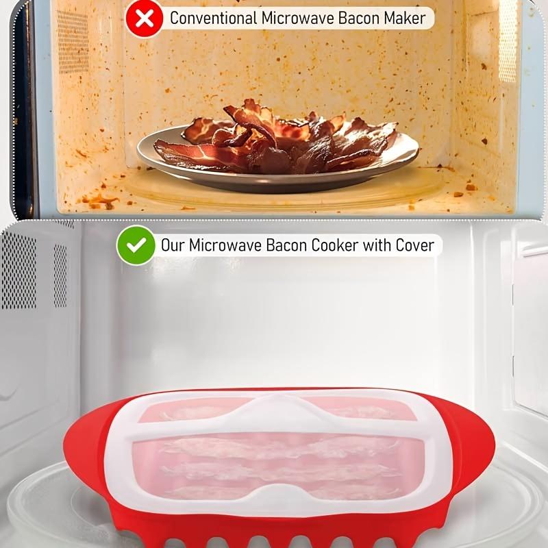 Microwave Bacon Maker Cookers Tray With Splatter Lid BPA-Free Microwave Bacon Grill Pizza Tray Efficient Food Prep Kitchen Tools