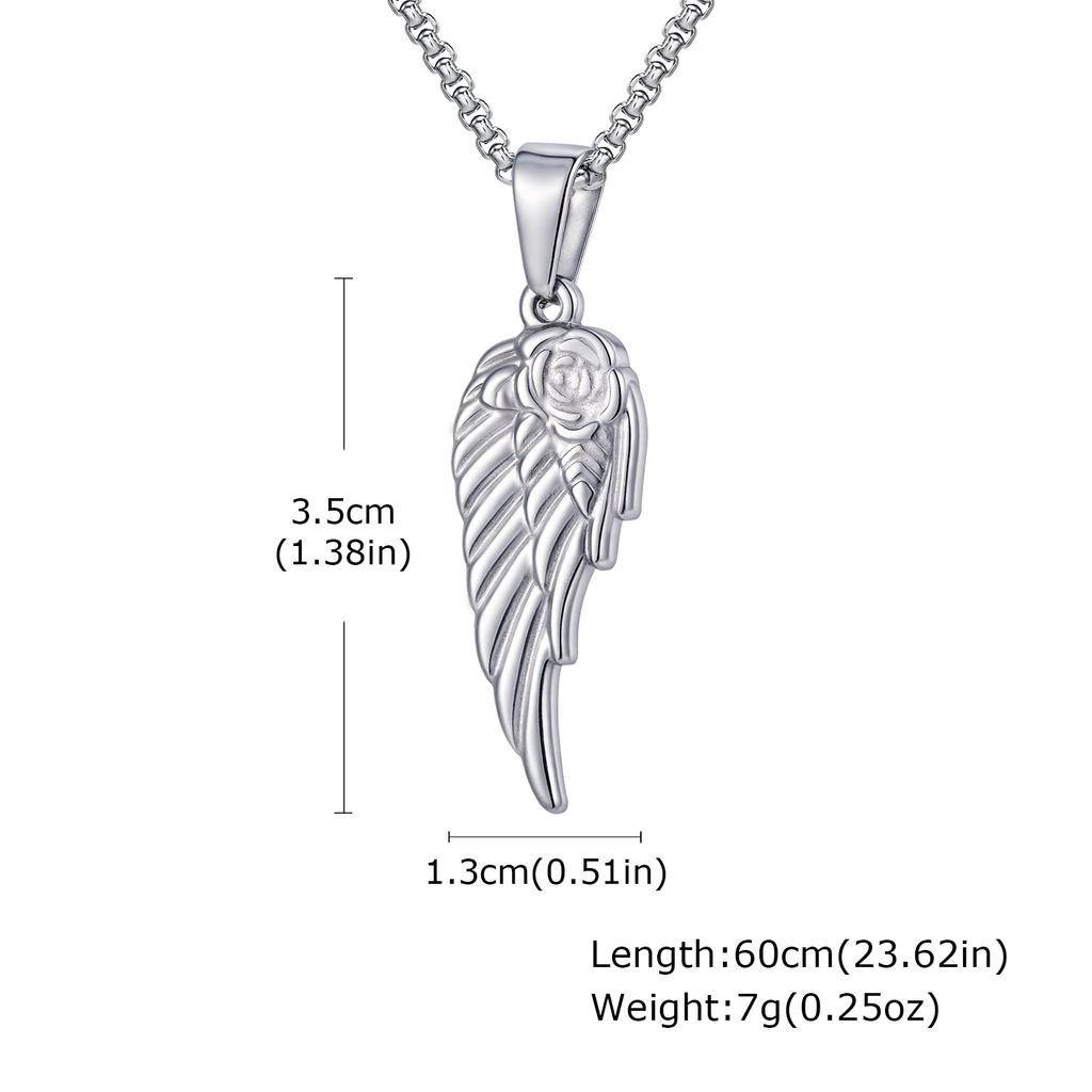 Vintage Silver Color Feather Pendant Necklace for Men Punk Hip Hop Long Chains Half Wing Necklace Stainless Steel Jewelry Gift
