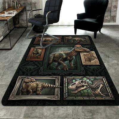 Dinosaur Art Gallery Pattern Rug Floor Mat for Living Room or Bedroom Soft and Comfortable Carpet a Gift for Birthday and Holiday.