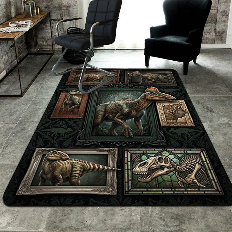 Dinosaur Art Gallery Pattern Rug Floor Mat for Living Room or Bedroom Soft and Comfortable Carpet a Gift for Birthday and Holiday.