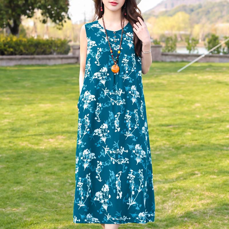 Plus Size Women's Elegant Dresses Loose Summer Sleeveless Dress Female Vintage Clothes