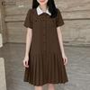 Women Splice Collar Summer Casual Short Sleeve Pleated Dress