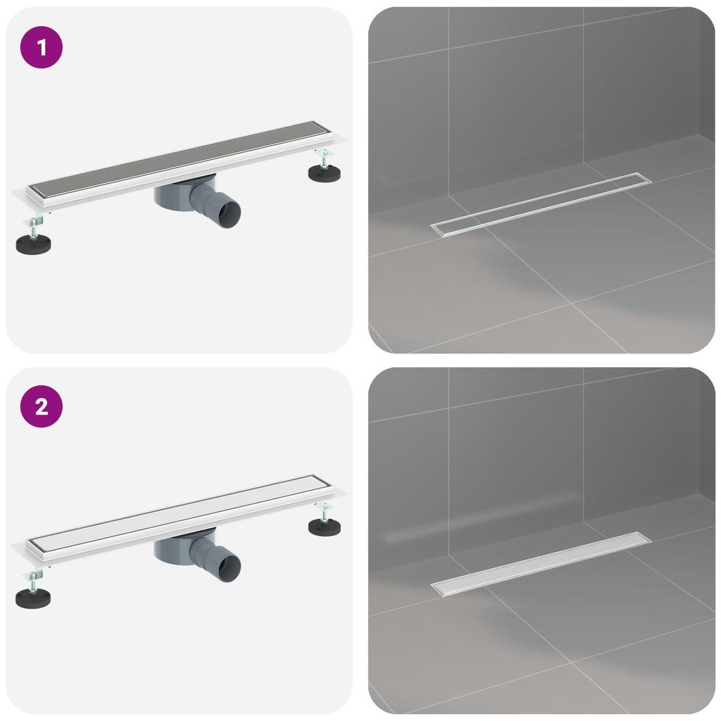 2 in 1 Shower Drain with 360 degrees Siphon Silver 60 cm Stainless Steel 304