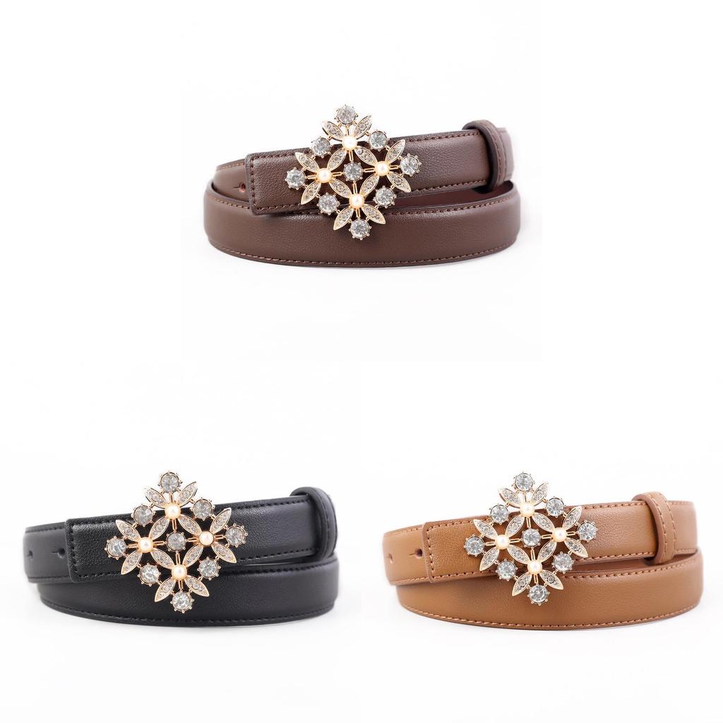 Female Leather Belt With Water Drilled Embellishments For Casual Wear And Dresses