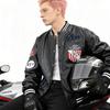 Mens PU Leather Jacket American Motorcycle Suit Baseball Suit Bomber Fall/Winter Loose Embroidered PU Leather Jacket Cross