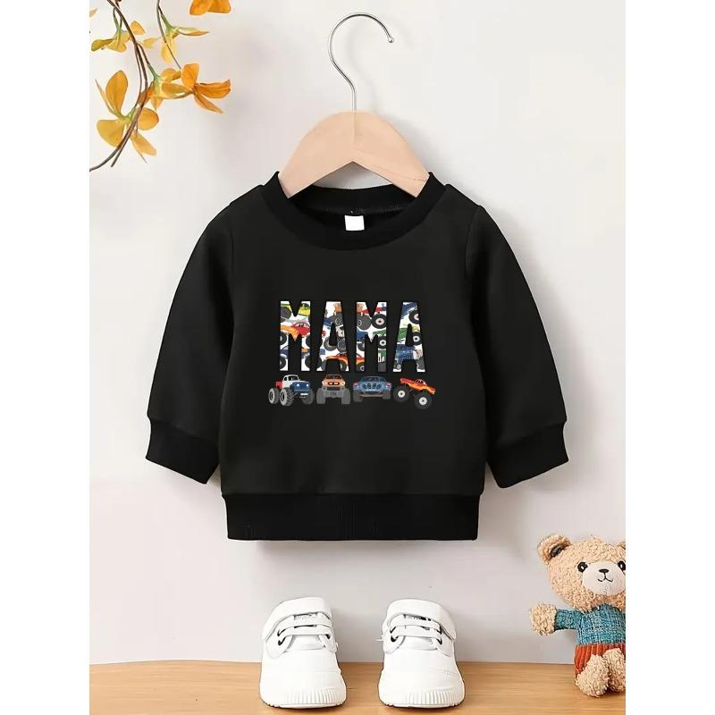 kids Crewneck Sweatshirt, Cartoon Cars With MAMA Letter Print 110 чёрный