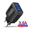 4-Port USB Smart 3A Charger with LED Light - Universal Travel Adapter (EU/US/UK)