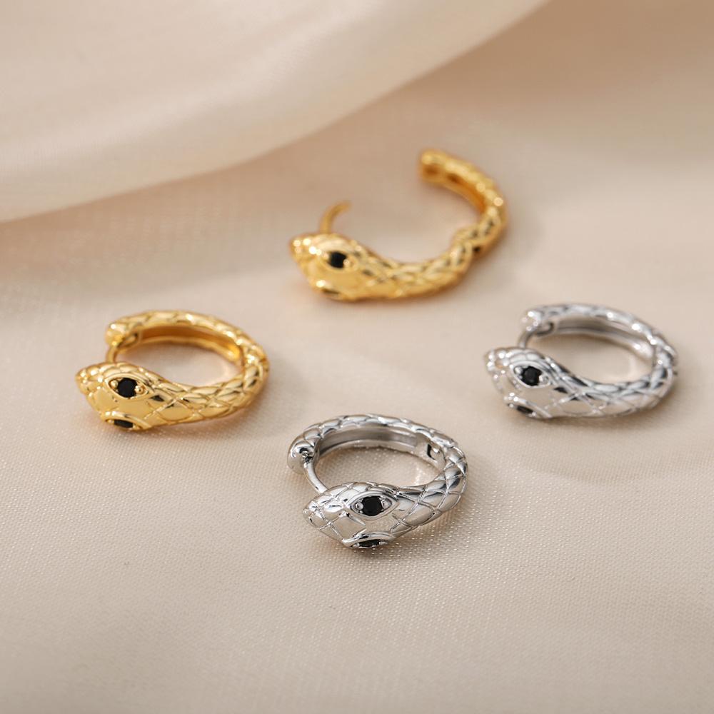 Zircon Snake Hoop Earrings for Women Goth Copper Color Earrings 2024 Trend Piercing Earings Zircon Gifts Pendientes