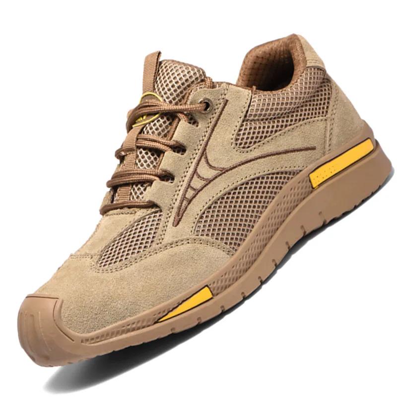 

Защитная рабочая обувь с пластиковым носком и изоляцией 6 кВ, дышащие неразрушимые кроссовки из коровьей замши, противоударная мужская обувь с защитой от проколов 38