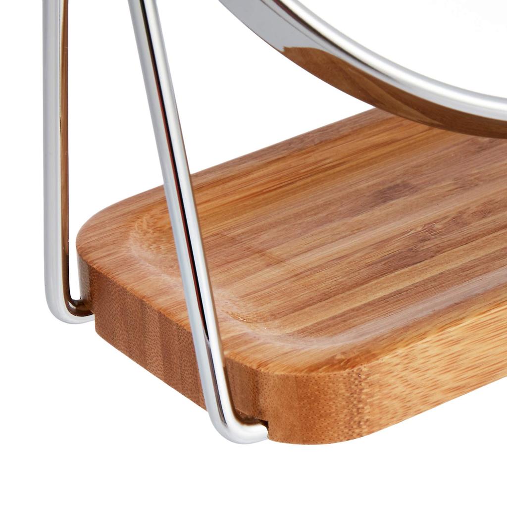 AmazonBasics Round Tabletop Mount Mirror Tabletop Vanity Double Sided Mirror with Square Bamboo Tray Magnification Gold x x cm 1x/5x 19.5 8.5 21.3