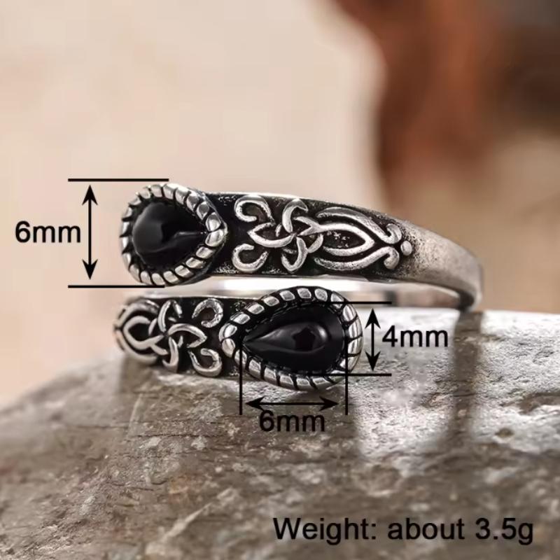 Aesthetic Caved Pattern Opening Rings With Waterdrop Black Stone Antique Copper Color Vintage Elegant Female Ring Jewelry