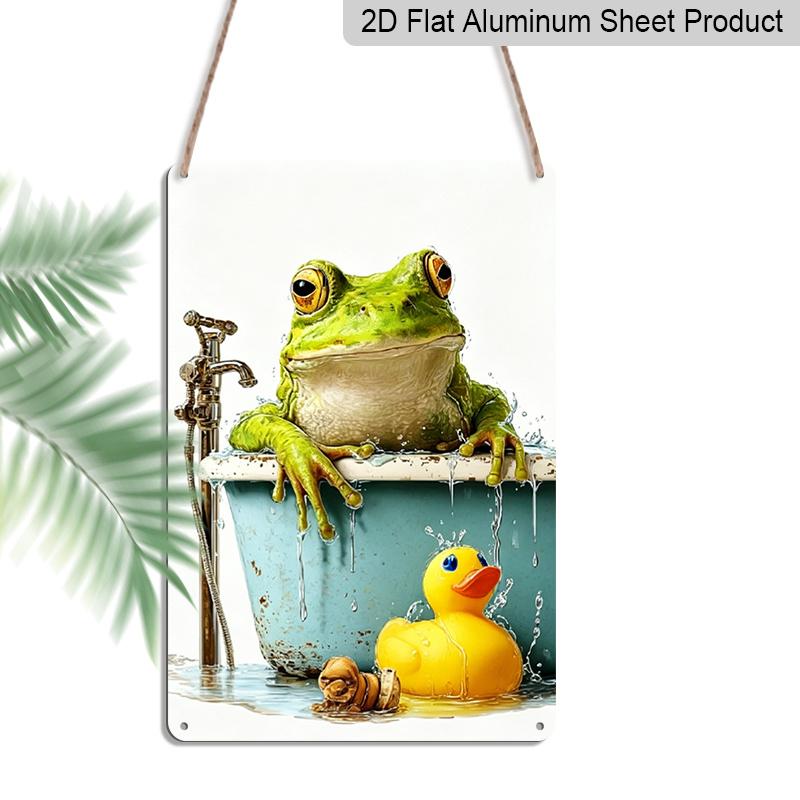 2D Flat, Retro Frog in Bathtub Aluminum Wall Sign - Vintage French Decor Suitable for Home, for Man Cave, Bars, Cafes | Indoor/Outdoor Bathroom