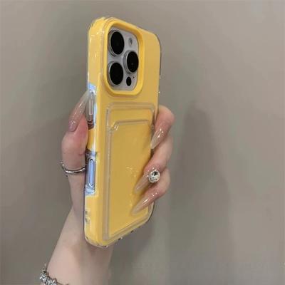 2in1 Card Holder Slot Wallet Po Pocket Clear Candy Color Case For iPhone 16 15 14 13 12 11 16Pro Max TPU+PC Shockproof Cover