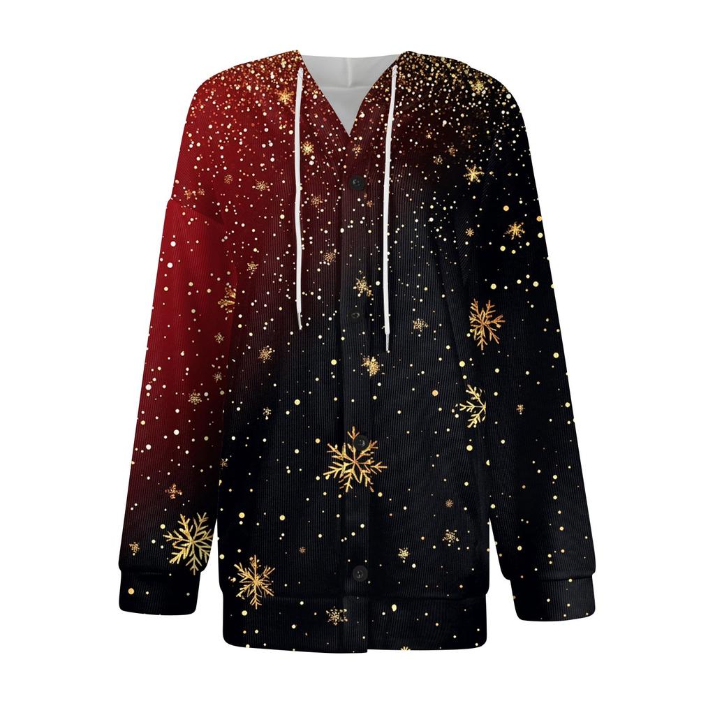 Felpe per donna Maglione lavorato a maglia Manica lunga Stampa Felpa con cappuccio in maglia Bottone Cardigan Cappotto