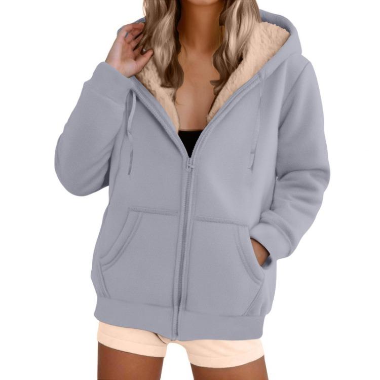 Women Hooded Jacket Casual Loose Zipper Cardigan Long Sleeve Sweatshirt Fashion Outerwear