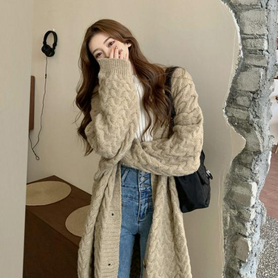 

2024 Women s Loose Mid-Length Autumn/Winter Sweater Coat - Korean Style Fashionable Top One Size хакі