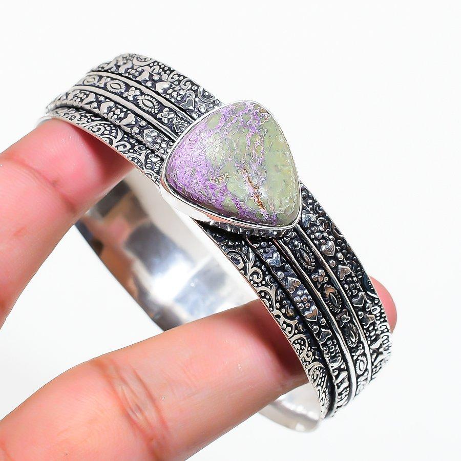 Purpurite Gemstone Handmade 925 Sterling Silver Cuff Bangle 6-7" KJ-1775