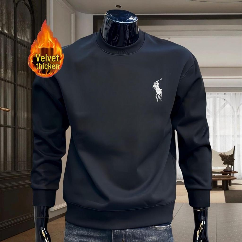 Trendy Light Luxury Men's Printed Round Neck Hoodie - Casual Slimming Base Layer in Old Money Style
