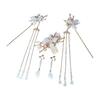 HAMILO Hair Accessory Set, Kanzashi Hairpin & Earrings, Asian Style, 3-Piece Set, Gold, Pastel Blue, Alloy