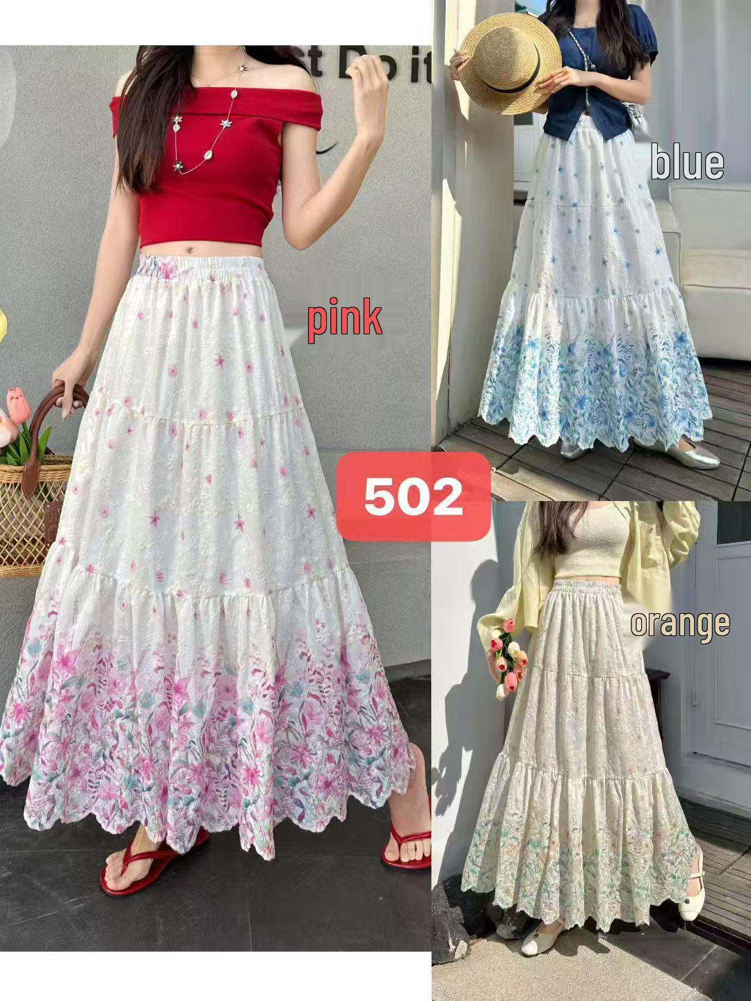 Women s Floral Embroidered A-Line Midi Skirt - Autumn/Winter Casual Versatile Style One Size синий