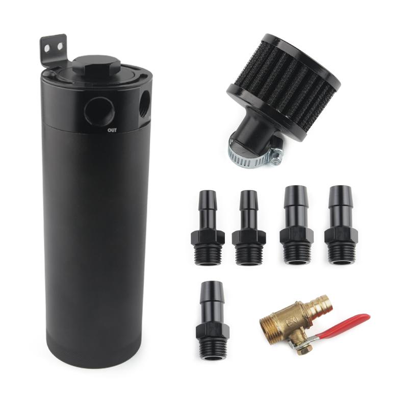 Universal Billet Aluminum Baffled 2-port New Long Oil Catch Can Tank with Breather Filter Engine Mini Oil Separator