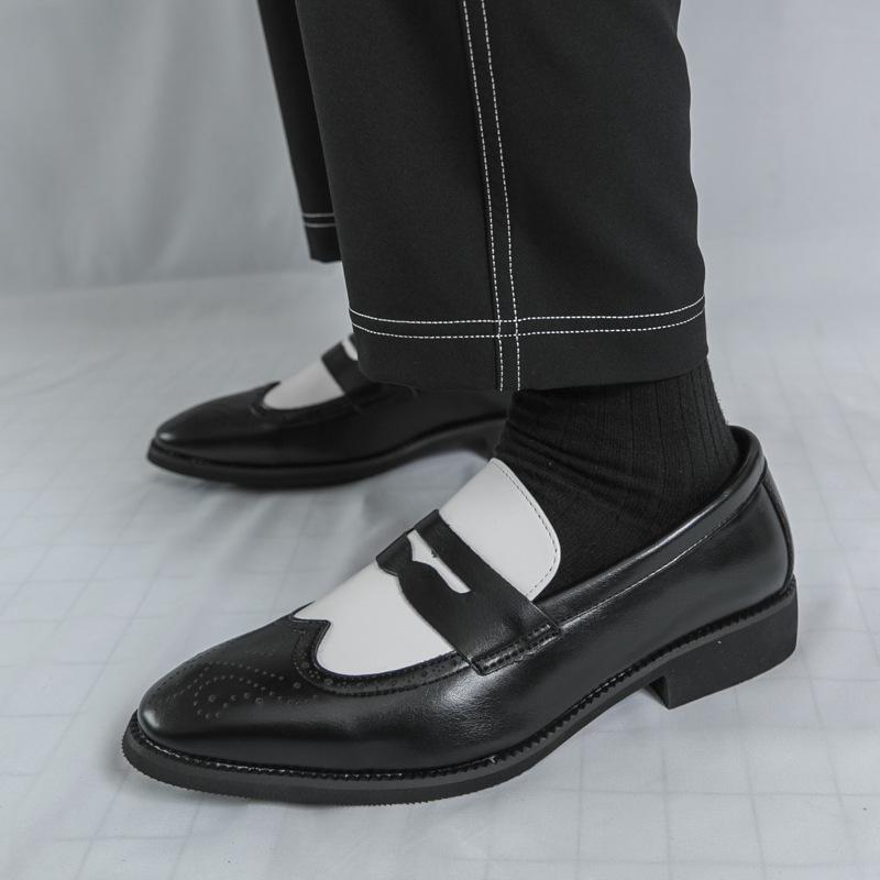 Large size men's shoes business casual leather shoes men's versatile black and white color matching small leather shoes foot loafers men