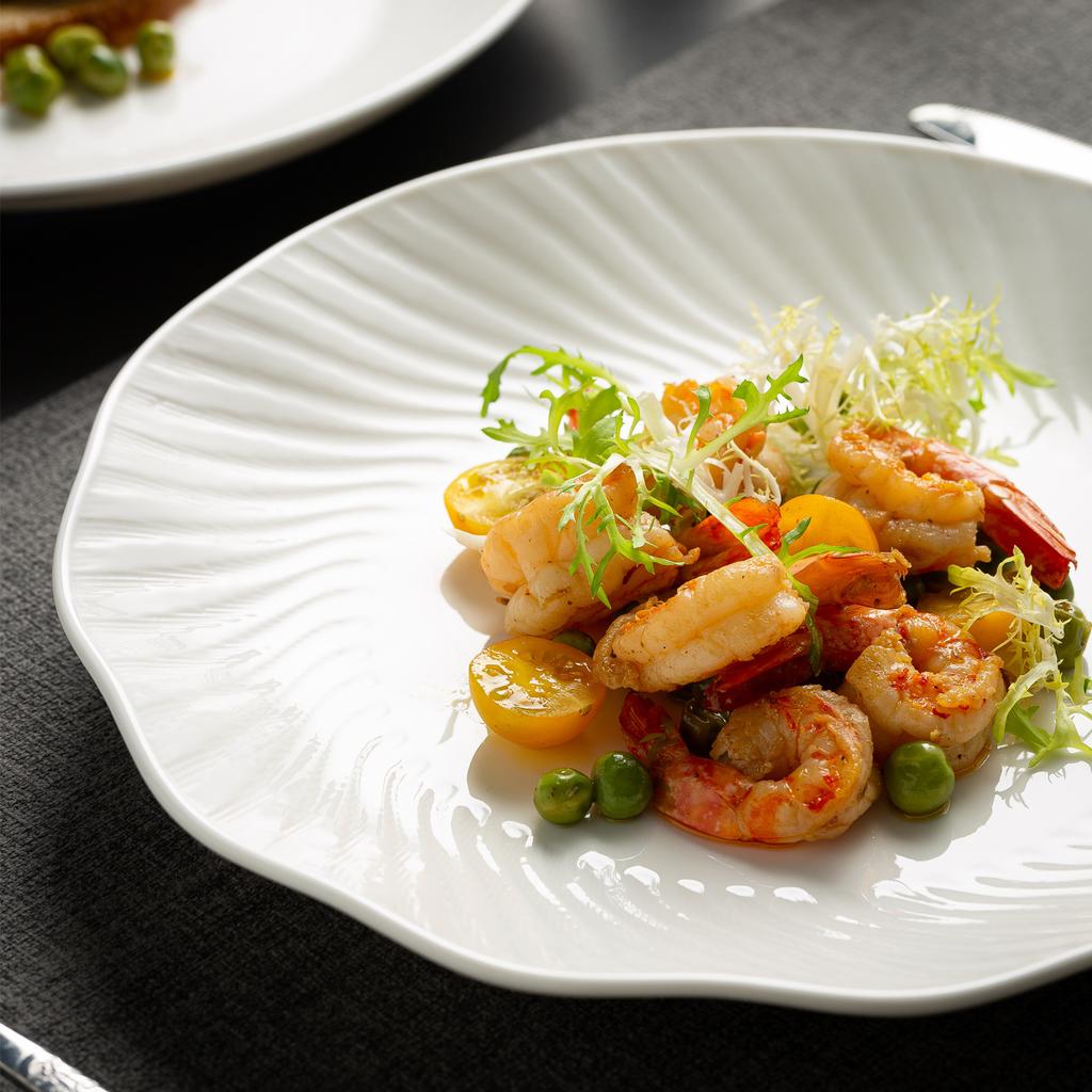 French Plate High Value Vegetable Plate Hotel Restaurant Ceremonial Tableware Household Ceramic Plate Striped Relief Western Plate