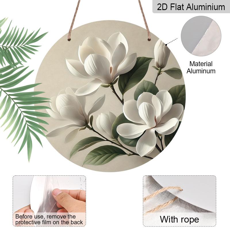 2D Flat 1pc, 8x8 in, Round Printed Aluminum Metal Signage, Magnolia Theme Decoration, Suitable for Door Decoration, Wall Decoration, Home, Room
