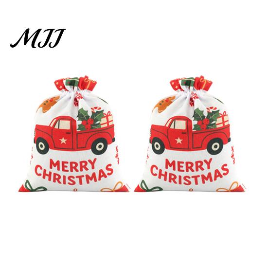 Christmas Eve Gift Wraps 2Pcs Drawstring Bags, Xmas Tree Reindeer Printed Candy Treat Decoration Pouches Pouches, Reusable Fabric Holiday Party
