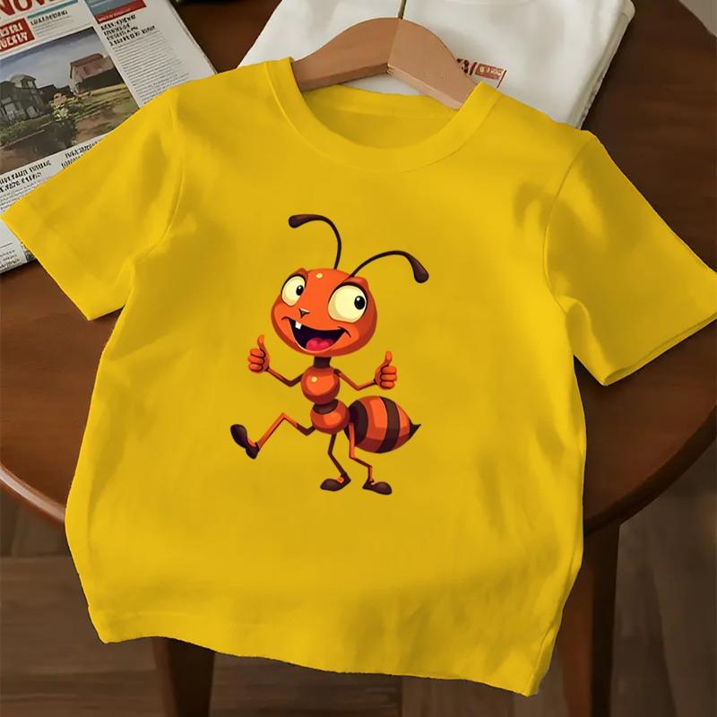 Kids Cute Ant Print Crewneck Short Sleeve Tee