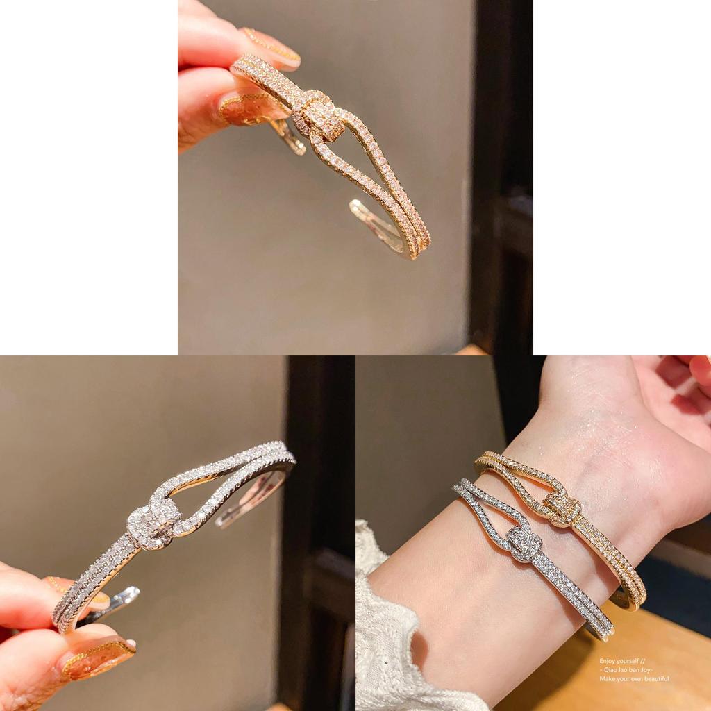 Copper Zirconia Interlocking Open Bracelet For Ladies Trendy Fashion Accessories