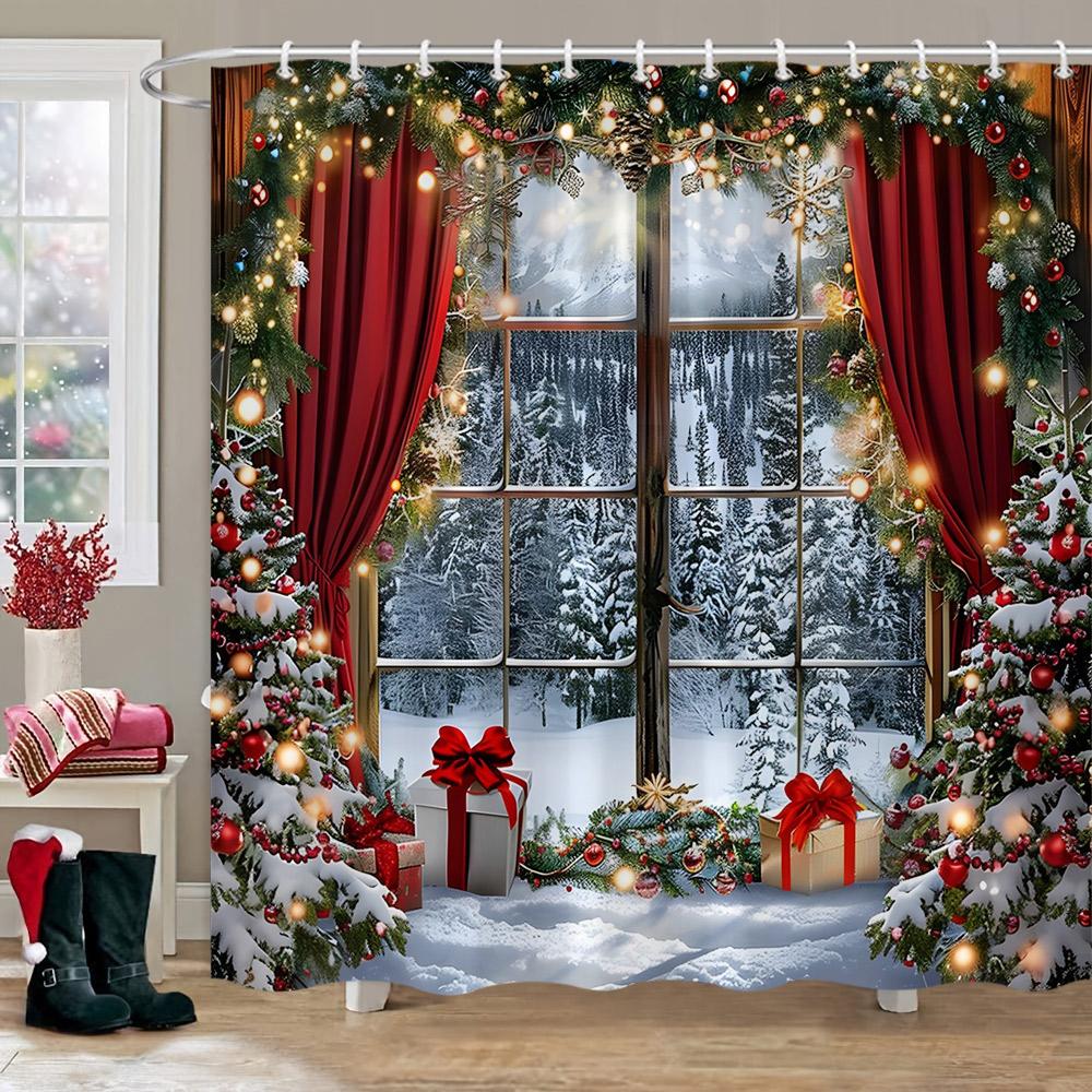 Decor de Crăciun Perdea de Duș Scenă de Iarnă cu Zăpadă Brad de Crăciun Cadouri de Crăciun Perdele de Duș din Poliester Decor Baie