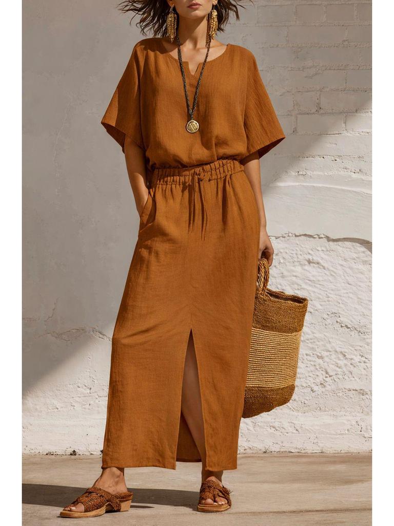 Spring/Summer 2026 Bohemian Batwing Sleeve Top & Slim Long Skirt Set