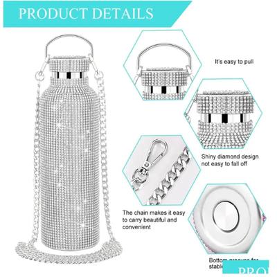 Bouteilles d'eau Thermos Bouteille portable à paillettes Bandoulière Acier inoxydable Flasque thermique 350ml 500ml 750ml Bouteilles Thermos Diamant YLE031