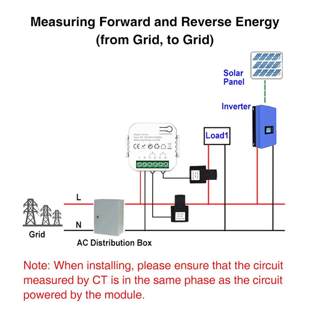 Smart Energy Meter TY Power Consumption Monitor with 2 80A CT Clamp Electricity Statistics Current