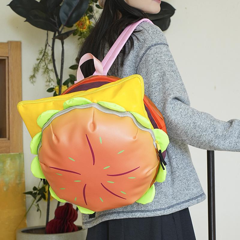 Mochila Escolar Mochila Linda Hamburguesa Dibujos Animados Casual Mochila para Niña Gran Capacidad Divertida Campus Clase Estudiante Bolsa Escolar