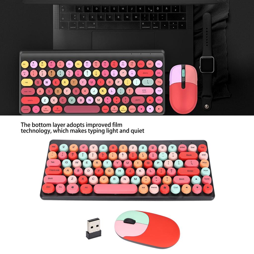 Keyboard Mouse Combo Wireless 86 Keys Cute Colorful Appearance Multimedia Buttons Light Quiet 2.4G Keyboard Mouse for PC