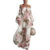 European & American 2026 Fashion Print One-Shoulder Lantern Sleeve Elegant Dress