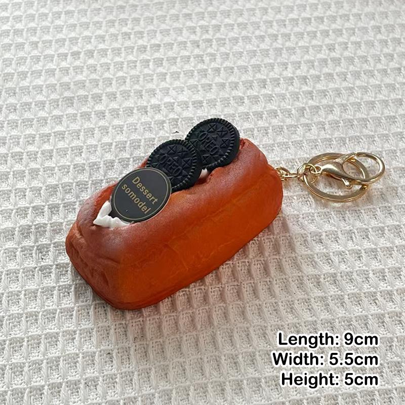 Realistic Artificial Fruit Puff Pastry Keychain With Sturdy Gold Key Ring For Backpack Decoration Cute Gift For Dessert Lovers