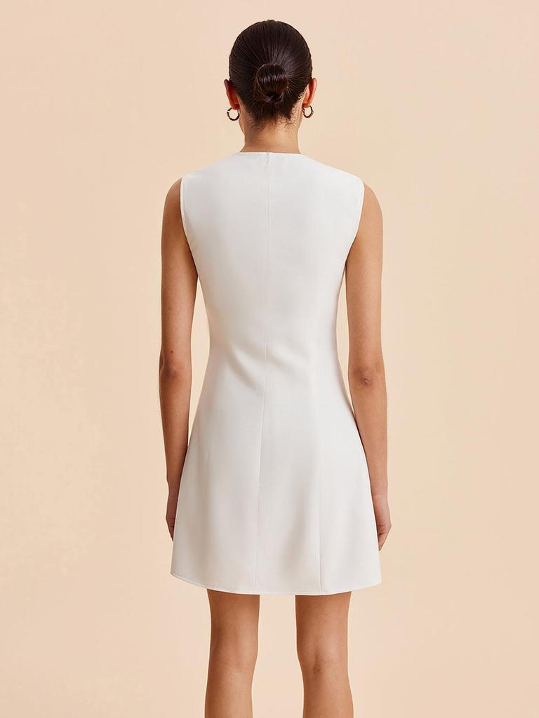 2025 Sleeveless Round Neck Button-Up Solid Color Women's Summer Dress