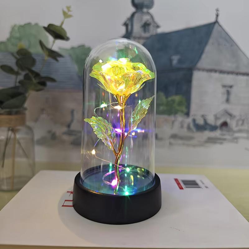 Artificial Rose LED Light Aluminum Glass Eternal Flower Party Supplies Simulation Decoration Anniversary Christmas Women's Gifts