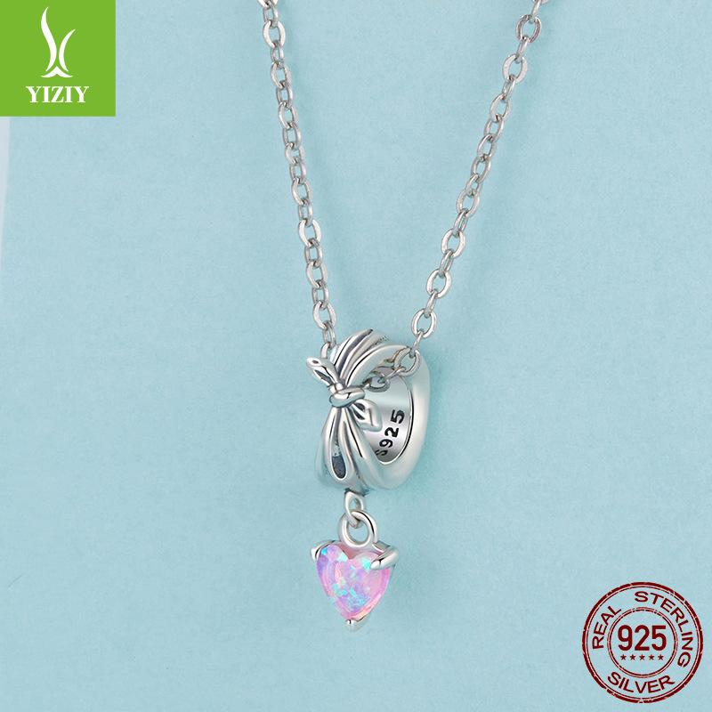 Pink Opal Bow Diy Pendant, Sweet Dream S925 Sterling Silver Love Beads