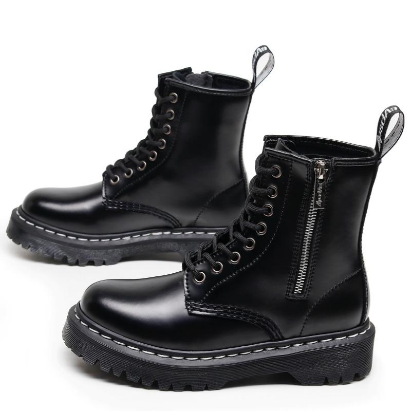 8 Medium and Thick Bottom Side Zipper 1460 Open Edge Bead Martin Boots Women's Locomotive Short Boots, Men's White Line Round Head Tooling Shoes