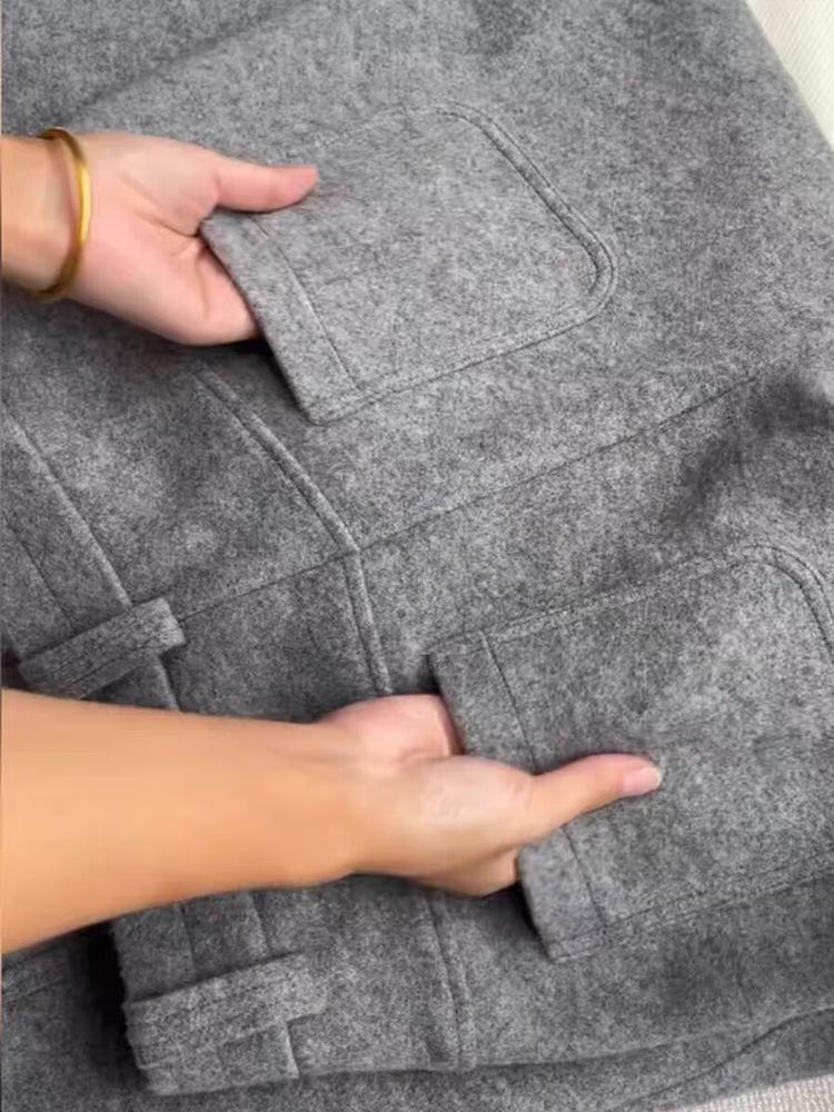 2025 Autumn/Winter Elegant High-Waisted Gray Wool Slimming Straight-Leg Trousers for Women - Warm Commuting Suit Pants